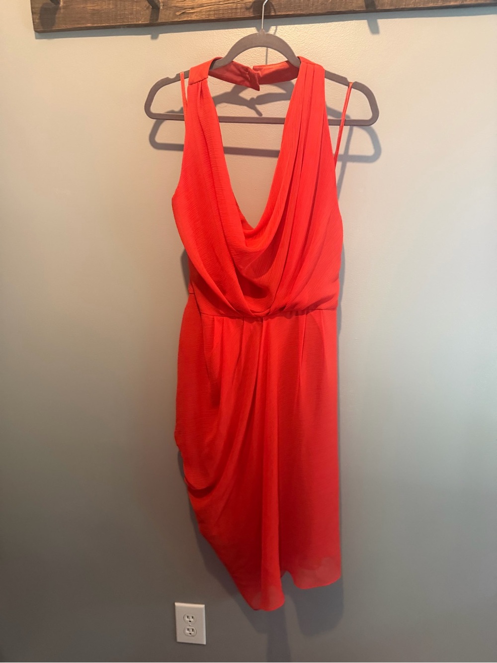 Max & Cleo Halter Draped Dress in Coral